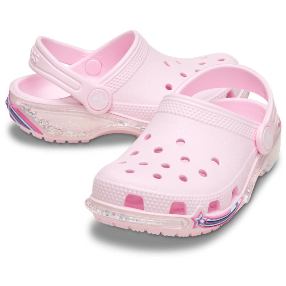 Crocs Big Kids' Classic Star Sparkle Shaker Clog Size J6 = W 7-8, Light Pink